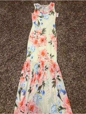 Floral Maxi Dress in Pastel Yellow with Pink & Blue Blooms